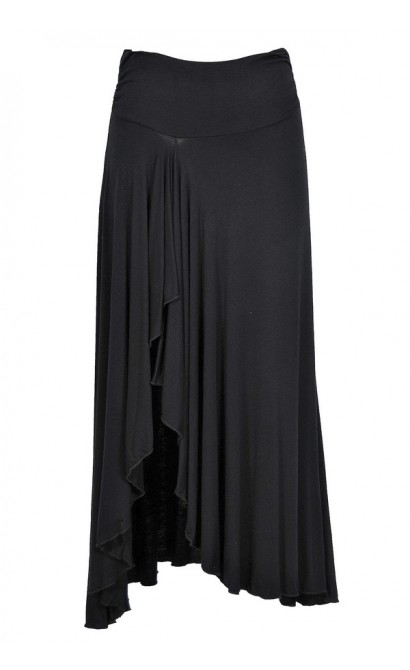 Side Slit Ruffle Maxi Skirt in Black